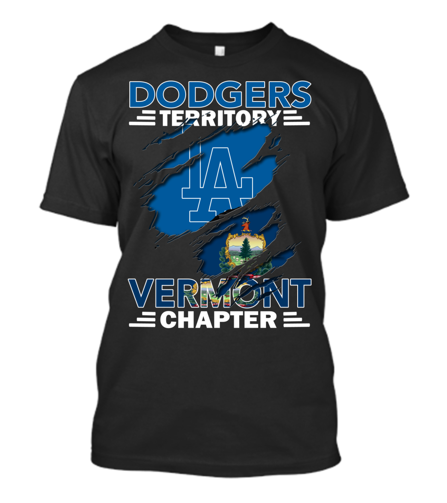 Dodgers Territory Vermont Chapter LA Logo Vermont State Emblem T-Shirt