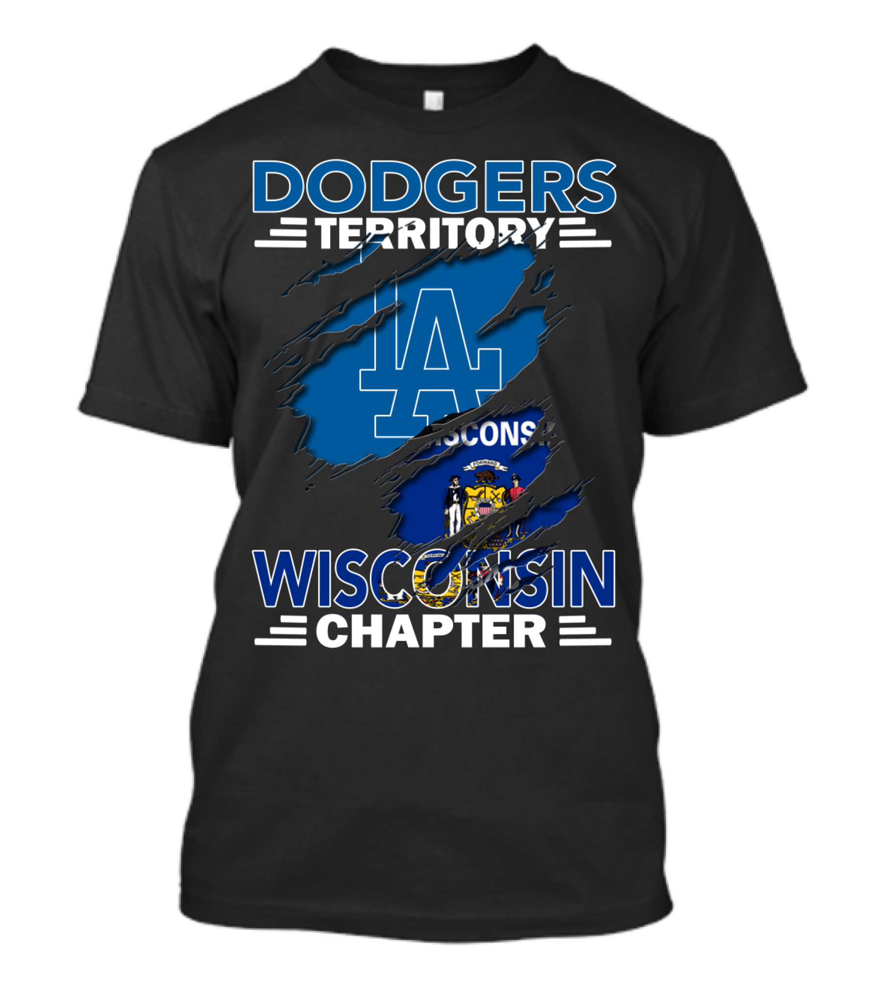 Dodgers Territory Wisconsin Chapter LA Logo Blue Background T-Shirt