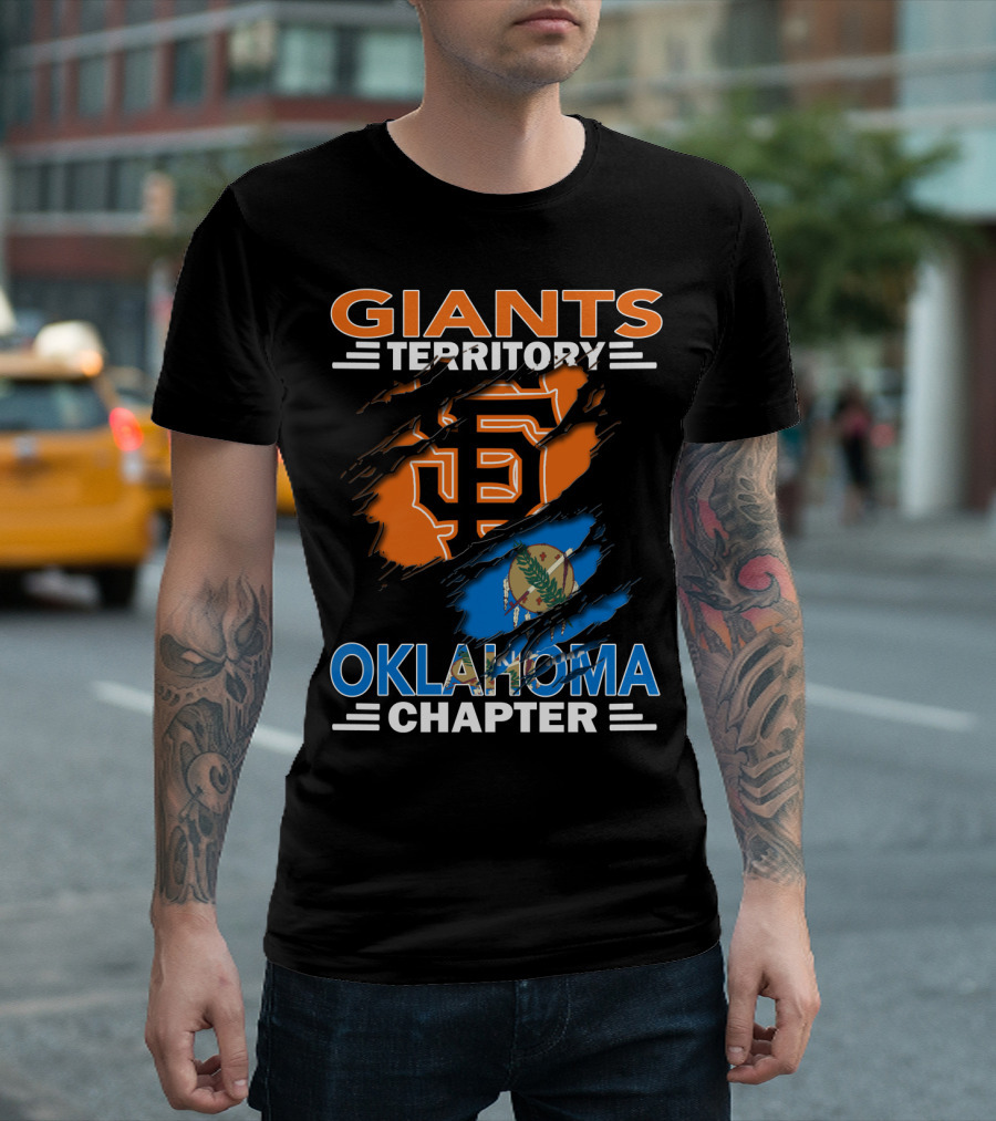 Giants Territory Oklahoma Chapter San Francisco Giants Logo and Oklahoma State Flag T-Shirt