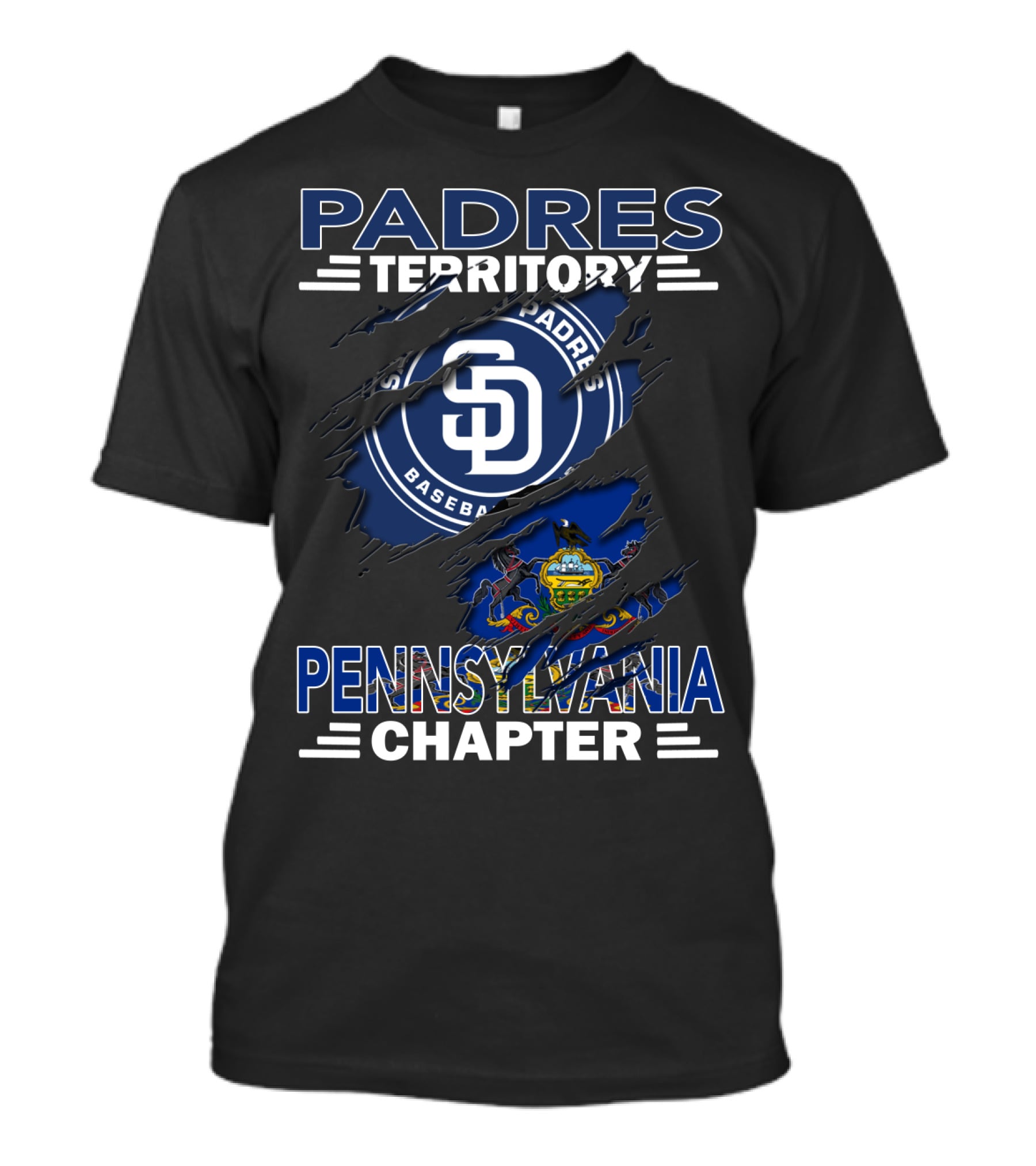 Padres Territory Pennsylvania Chapter SD Baseball Pennsylvania Flag T-Shirt