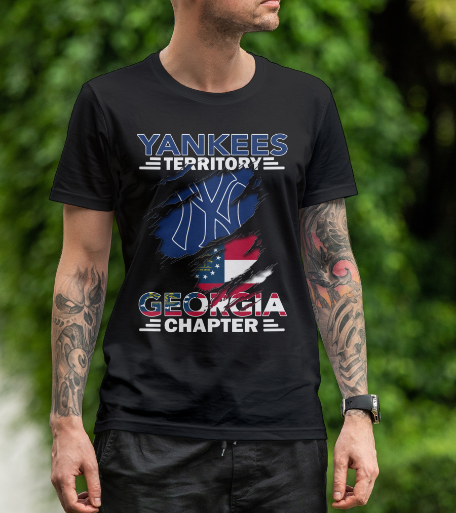 Yankees Territory Georgia Chapter With Flag And Logo Background T-Shirt