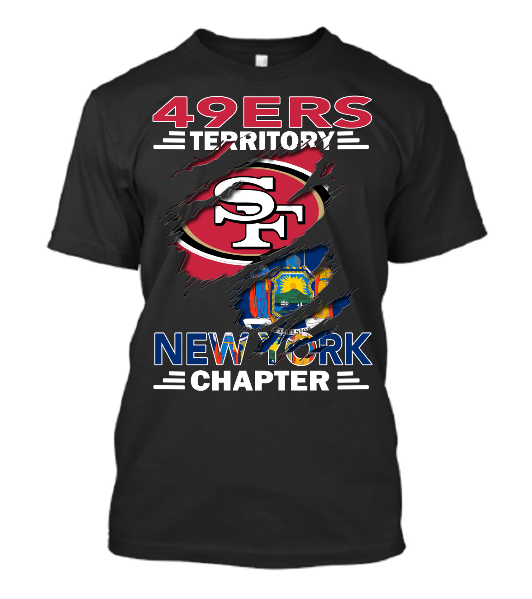 49ers Territory New York Chapter SF Logo With New York Flag Background T-Shirt