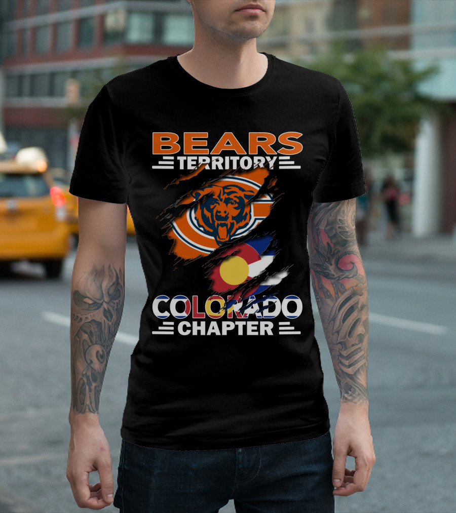 Bears Territory Colorado Chapter Chicago Bears Logo and Colorado Flag T-Shirt