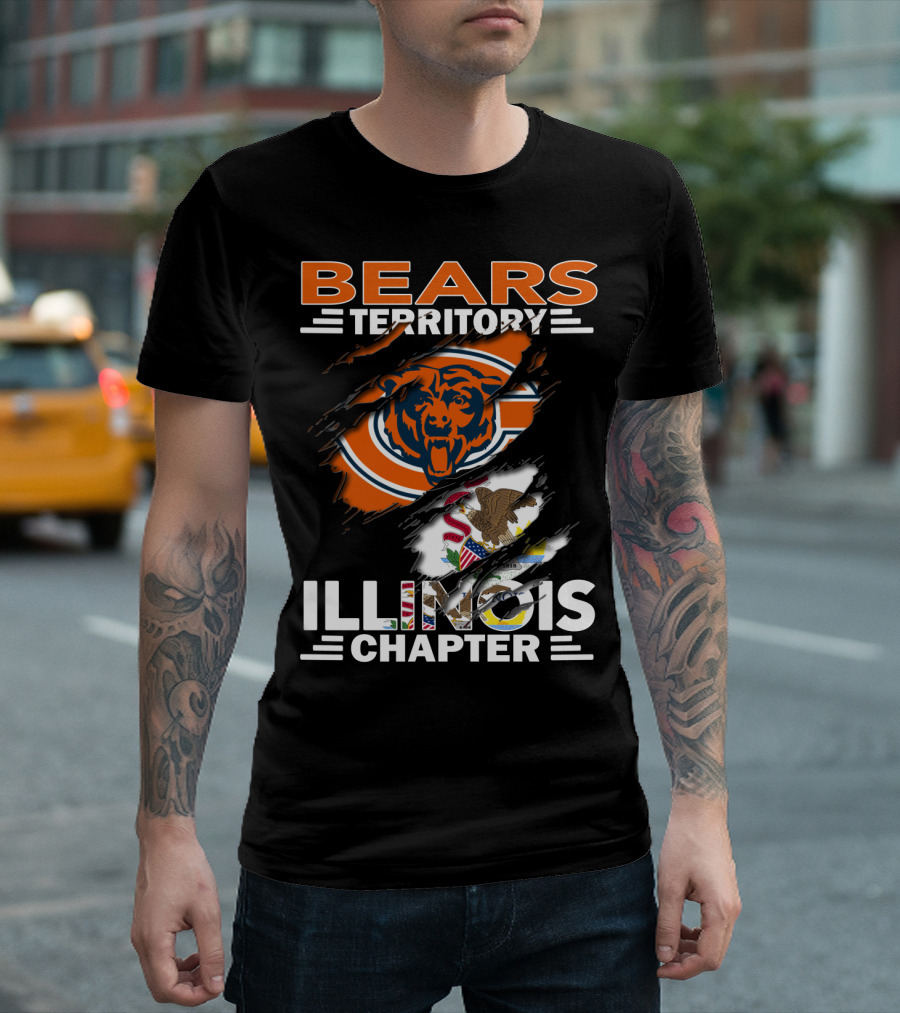 Bears Territory Illinois Chapter Chicago Bears Logo and Illinois State Flag T-Shirt