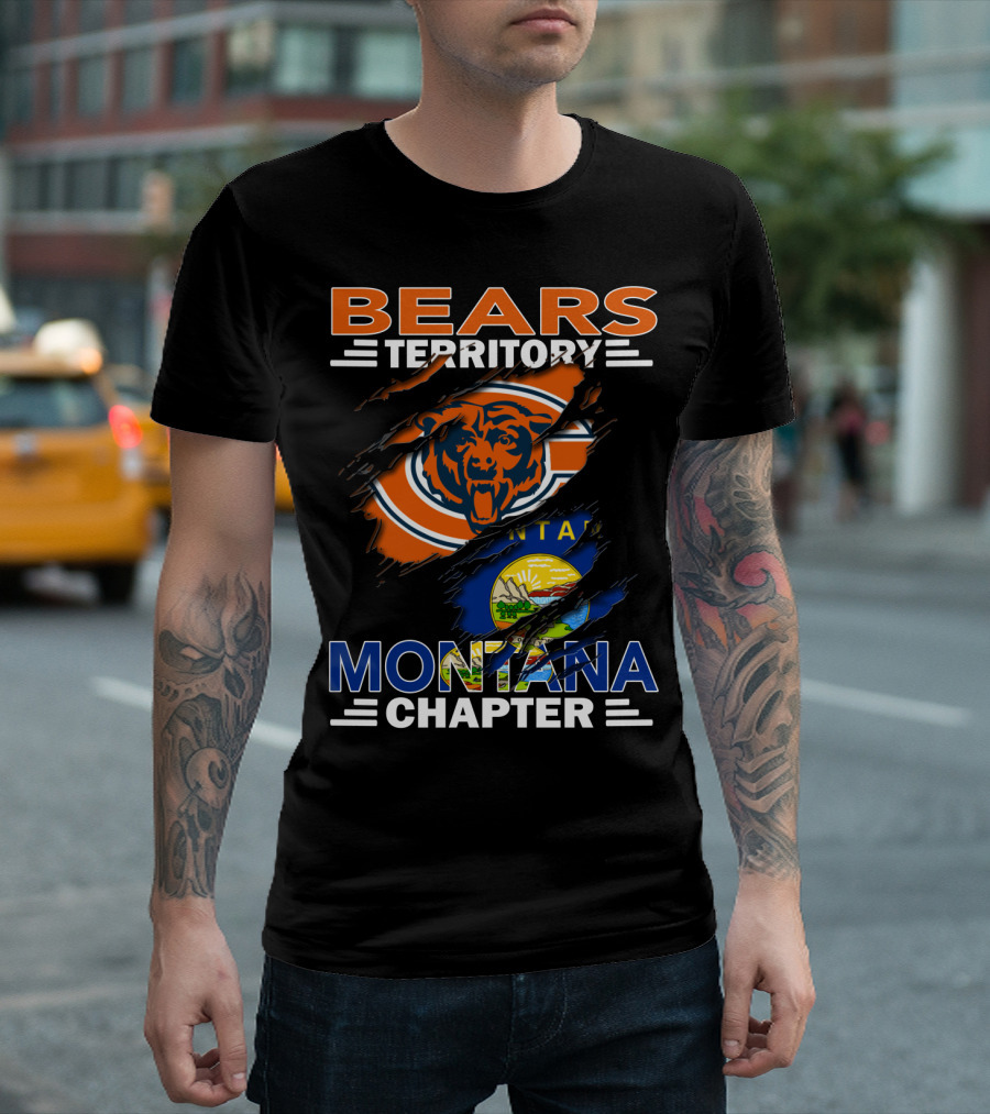 Bears Territory Montana Chapter Chicago Bears Logo and Montana State Flag T-Shirt
