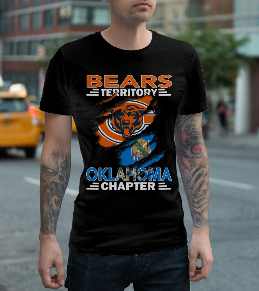Bears Territory Oklahoma Chapter Chicago Bears Logo with State Flag Background T-Shirt