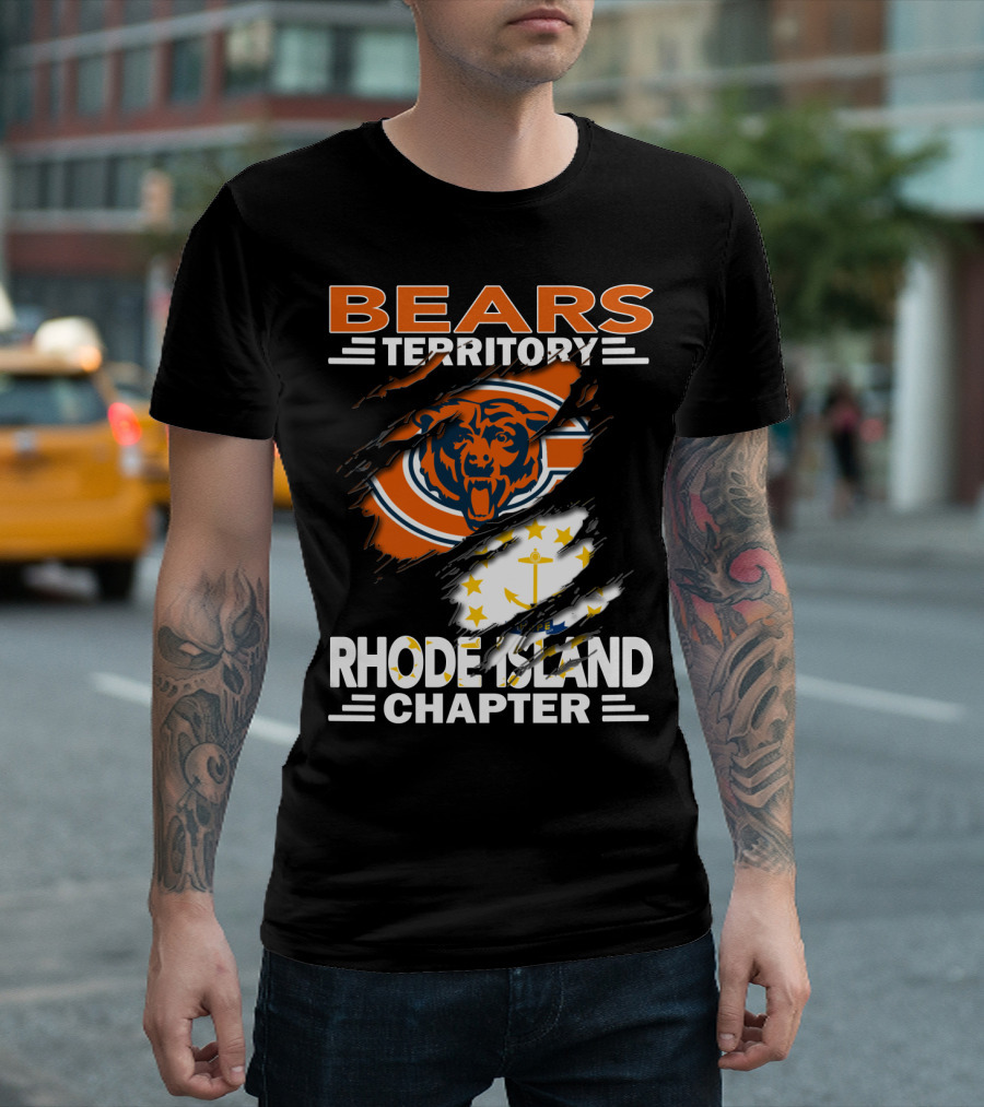 Bears Territory Rhode Island Chapter Chicago Bears Logo and Rhode Island Flag T-Shirt