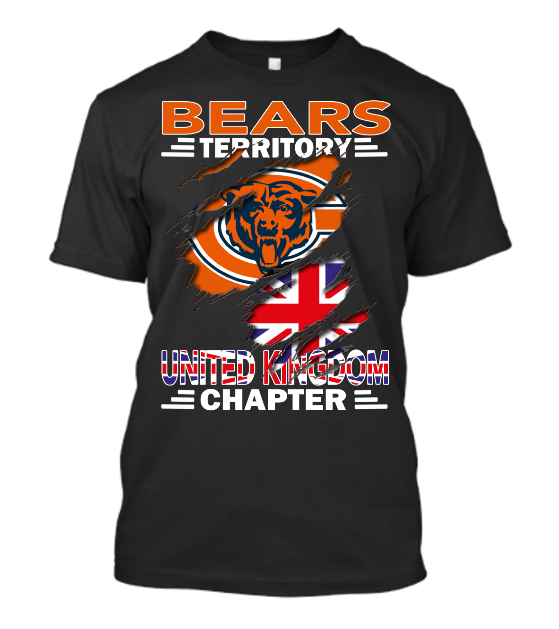 Bears Territory United Kingdom Chapter NFL Fan Club Logo With Union Jack And Bear Emblem T-Shirt