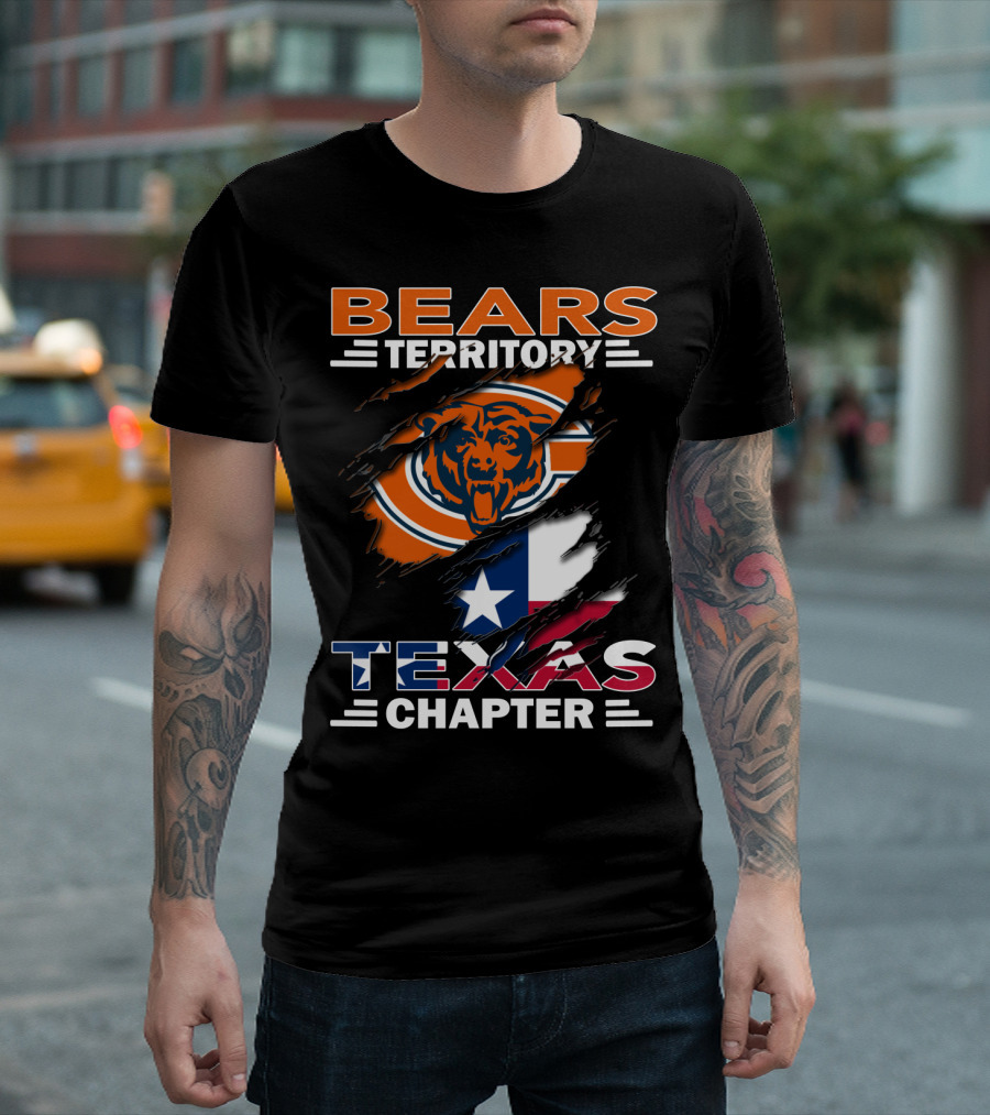Bears Territory Texas Chapter Chicago Bears Logo Ripped Texas Flag T-Shirt