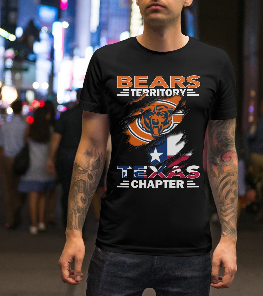 Bears Territory Texas Chapter Chicago Bears Logo Ripped Texas Flag T-Shirt