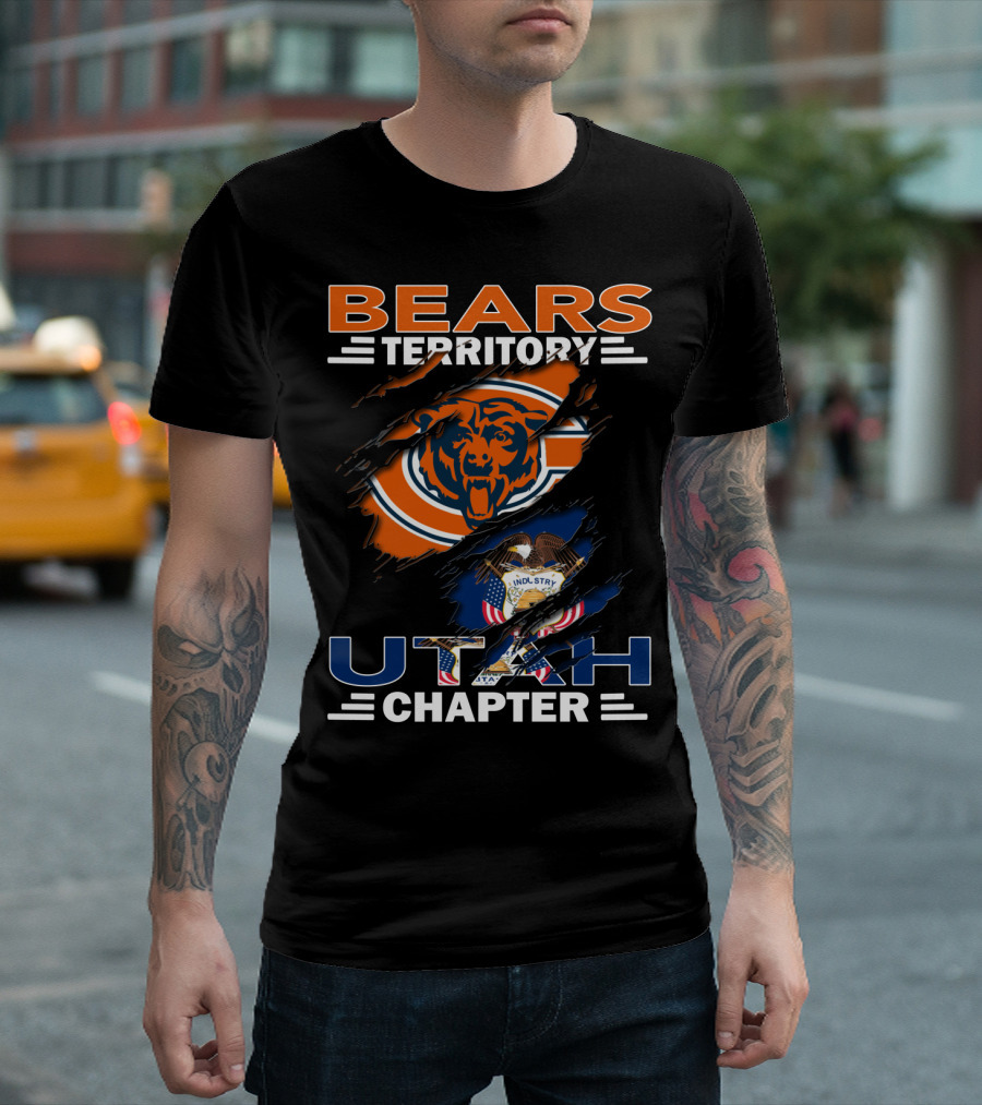 Bears Territory Utah Chapter Chicago Bears Utah State Flag T-Shirt