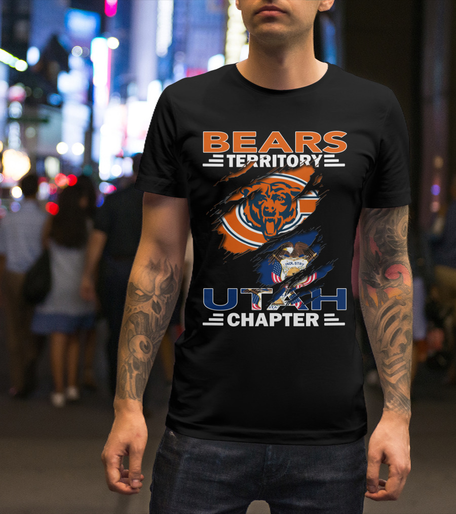 Bears Territory Utah Chapter Chicago Bears Utah State Flag T-Shirt