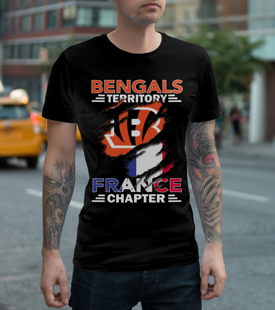 Bengals Territory France Chapter Iconic B Logo With Tricolor Flag T-Shirt
