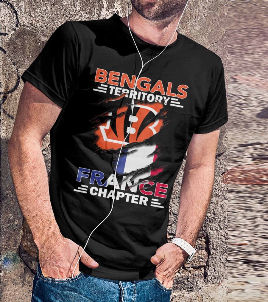 Bengals Territory France Chapter Iconic B Logo With Tricolor Flag T-Shirt