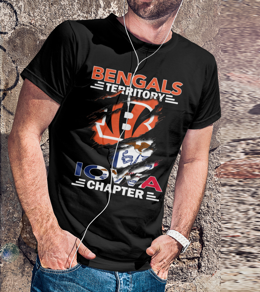 Bengals Territory Iowa Chapter With Cincinnati Bengals Logo And Iowa Flag Elements T-Shirt