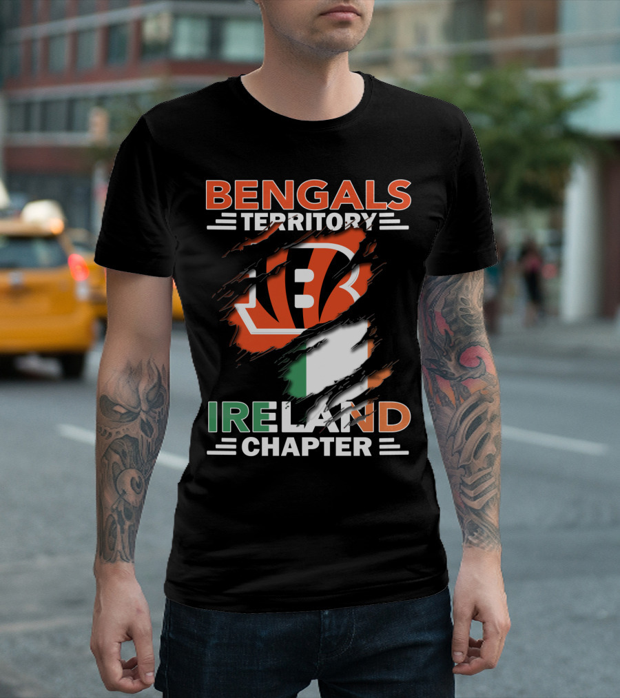 Bengals Territory Ireland Chapter Logo with Irish Flag and Team Emblem T-Shirt