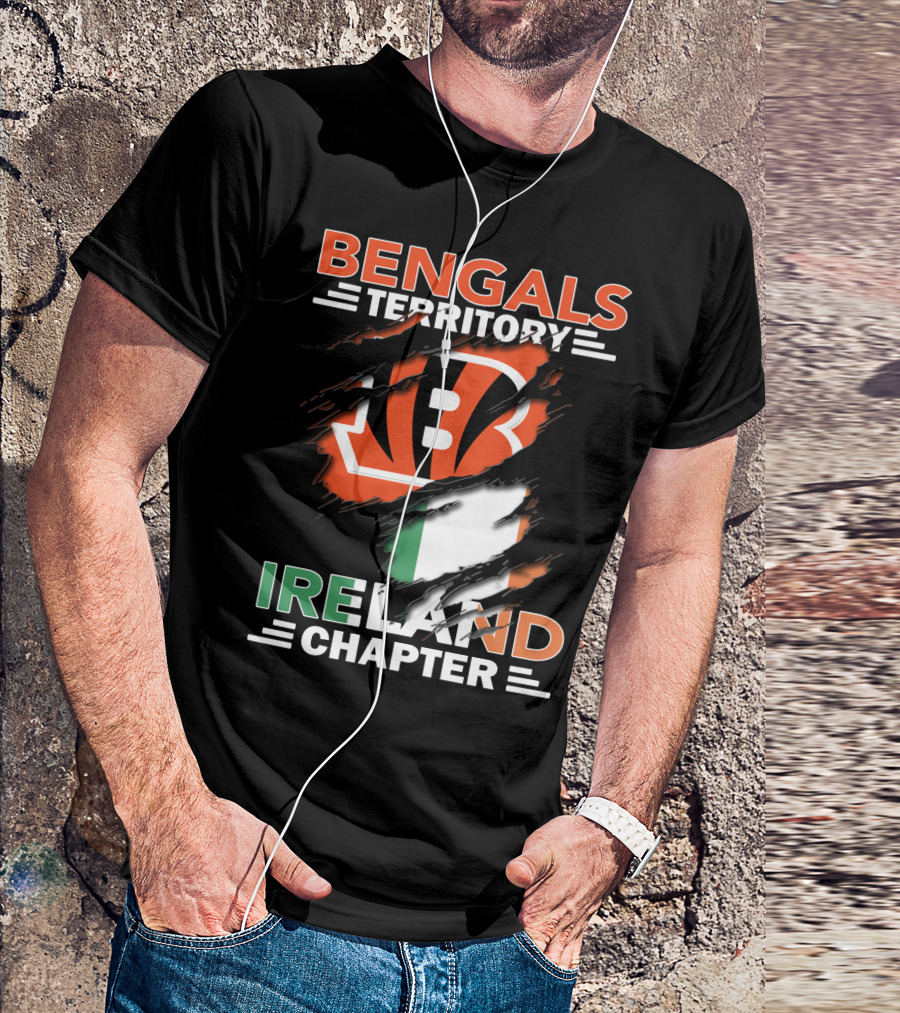 Bengals Territory Ireland Chapter Logo With Irish Flag And Team Emblem T-Shirt
