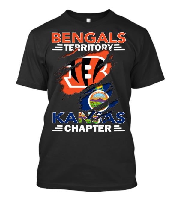Bengals Territory Kansas Chapter Logo With State Flag Background T-Shirt