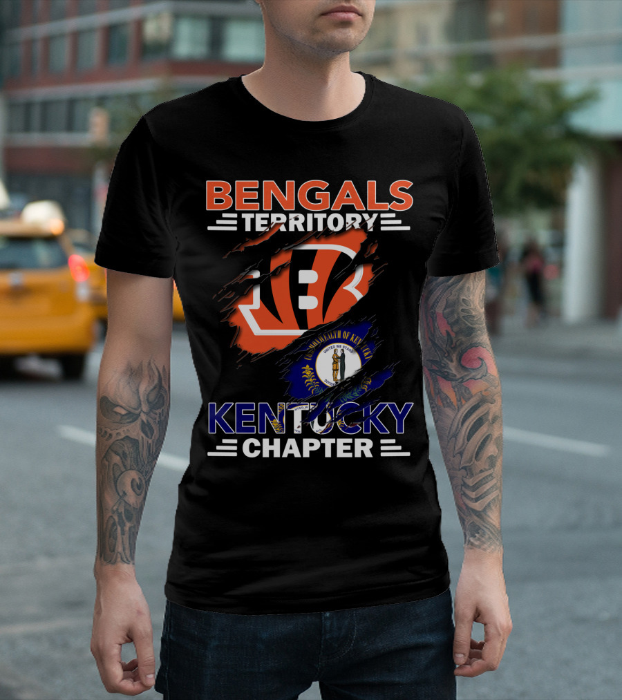 Bengals Territory Kentucky Chapter Ripped Logo with State Flag T-Shirt