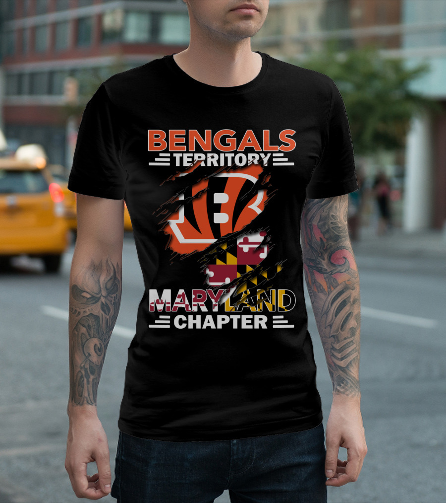 Bengals Territory Maryland Chapter Cincinnati Bengals Logo Maryland Flag T-Shirt
