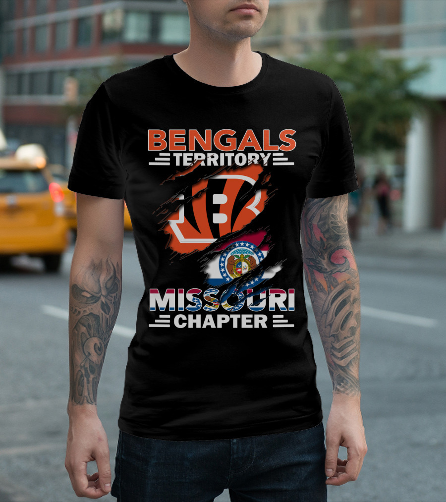 Bengals Territory Missouri Chapter with Torn Logo and State Flag T-Shirt