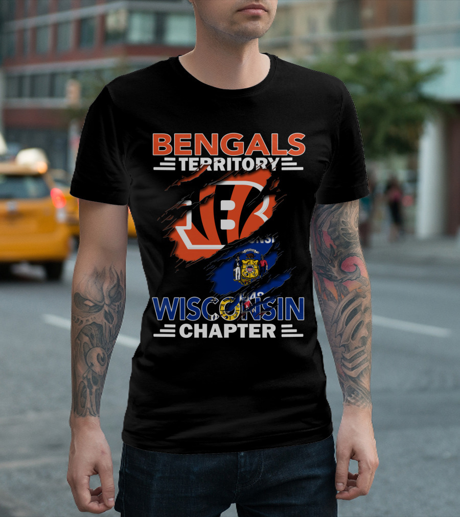 Bengals Territory Wisconsin Chapter with Cincinnati Bengals Logo and Wisconsin State Flag T-Shirt