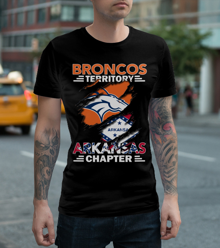 Broncos Territory Arkansas Chapter Logo with Horse and Flag Graphics T-Shirt