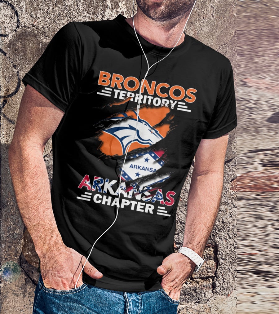 Broncos Territory Arkansas Chapter Logo With Horse And Flag Graphics T-Shirt