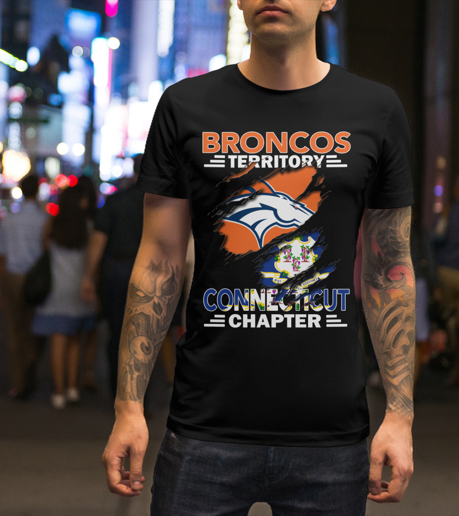 Broncos Territory Connecticut Chapter With Horse Logo And State Flag Elements T-Shirt