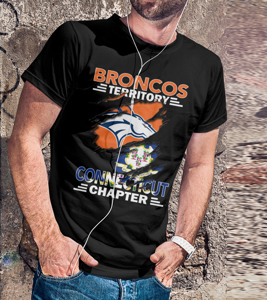 Broncos Territory Connecticut Chapter With Horse Logo And State Flag Elements T-Shirt