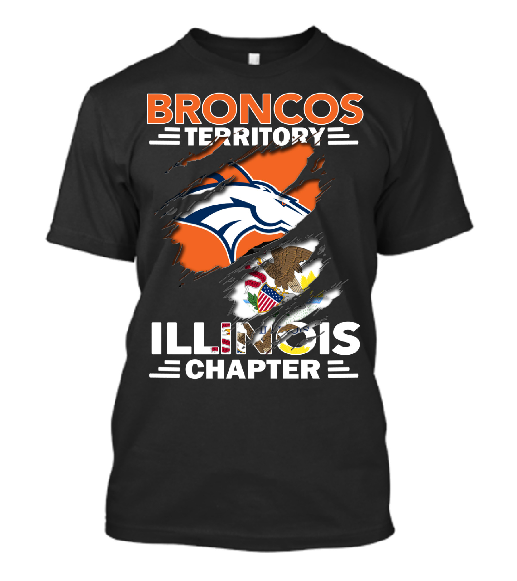 Broncos Territory Illinois Chapter Logo With State Flag And Horse Emblem T-Shirt