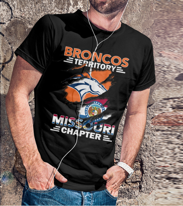 Broncos Territory Missouri Chapter Denver Broncos Logo And Missouri State Flag T-Shirt