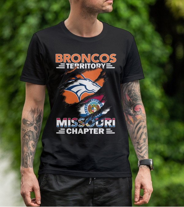 Broncos Territory Missouri Chapter Denver Broncos Logo And Missouri State Flag T-Shirt