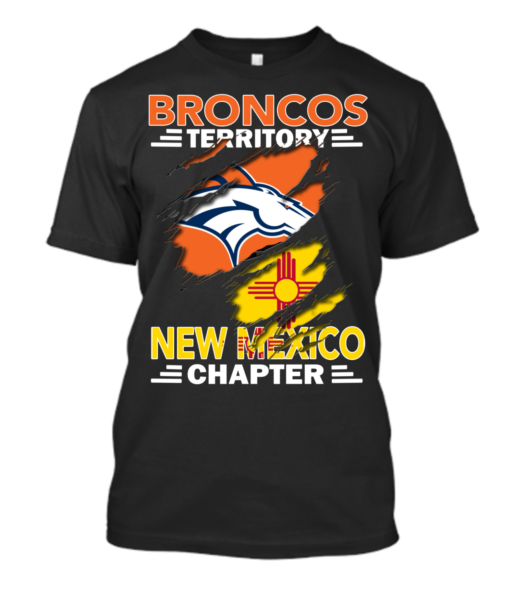 Broncos Territory New Mexico Chapter Ripped Logo And Zia T-Shirt
