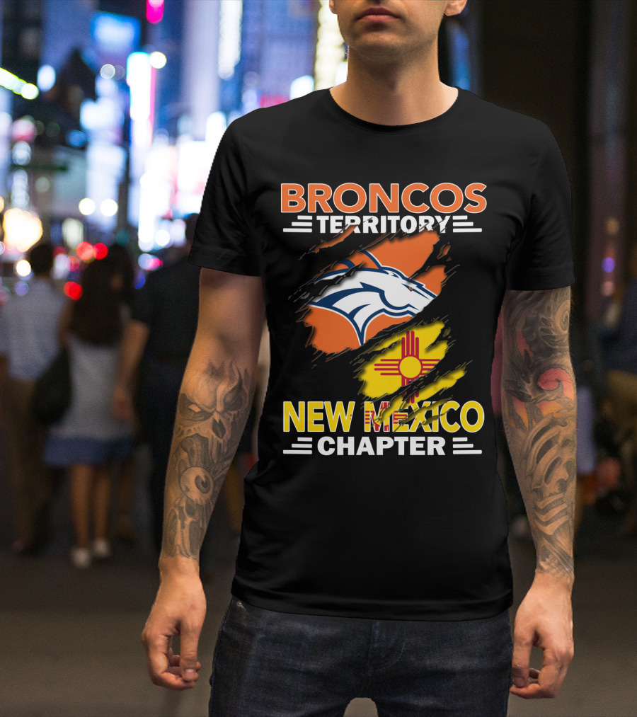 Broncos Territory New Mexico Chapter Ripped Logo And Zia T-Shirt