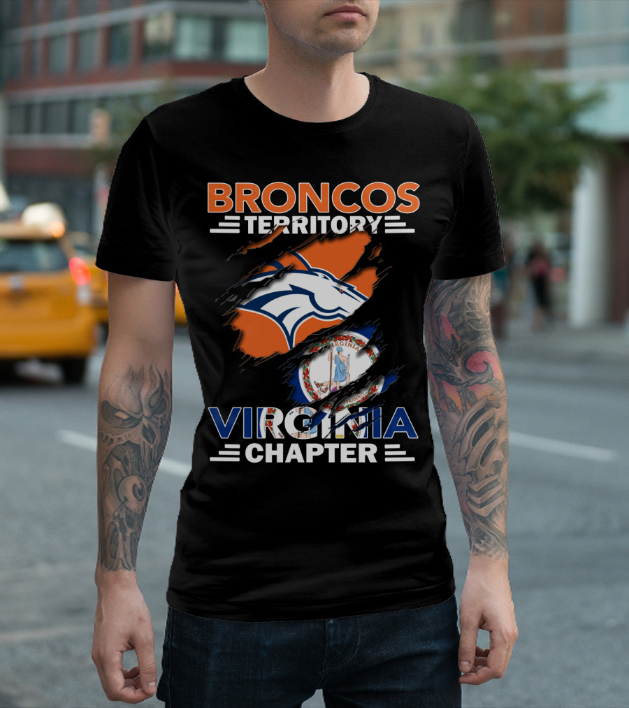 Broncos Territory Virginia Chapter Logo With Virginia State Flag And Denver Broncos Emblem T-Shirt