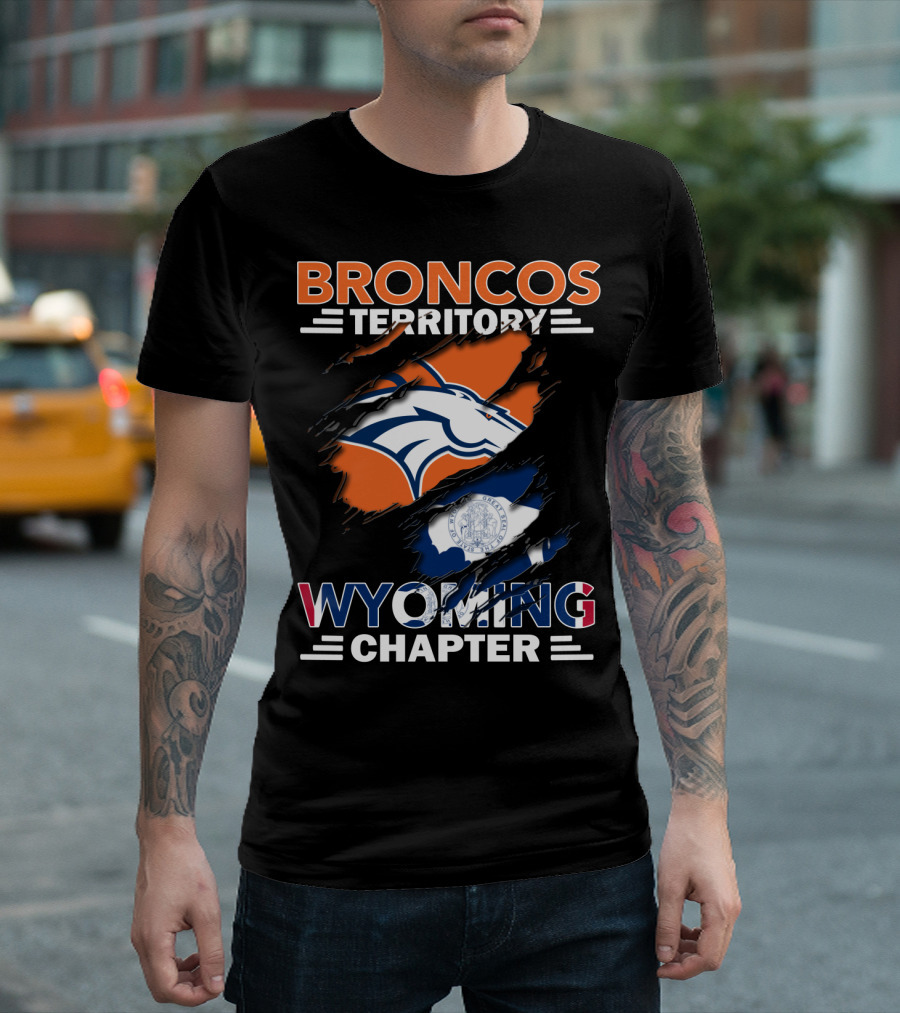 Broncos Territory Wyoming Chapter Broncos Logo Wyoming Flag T-Shirt