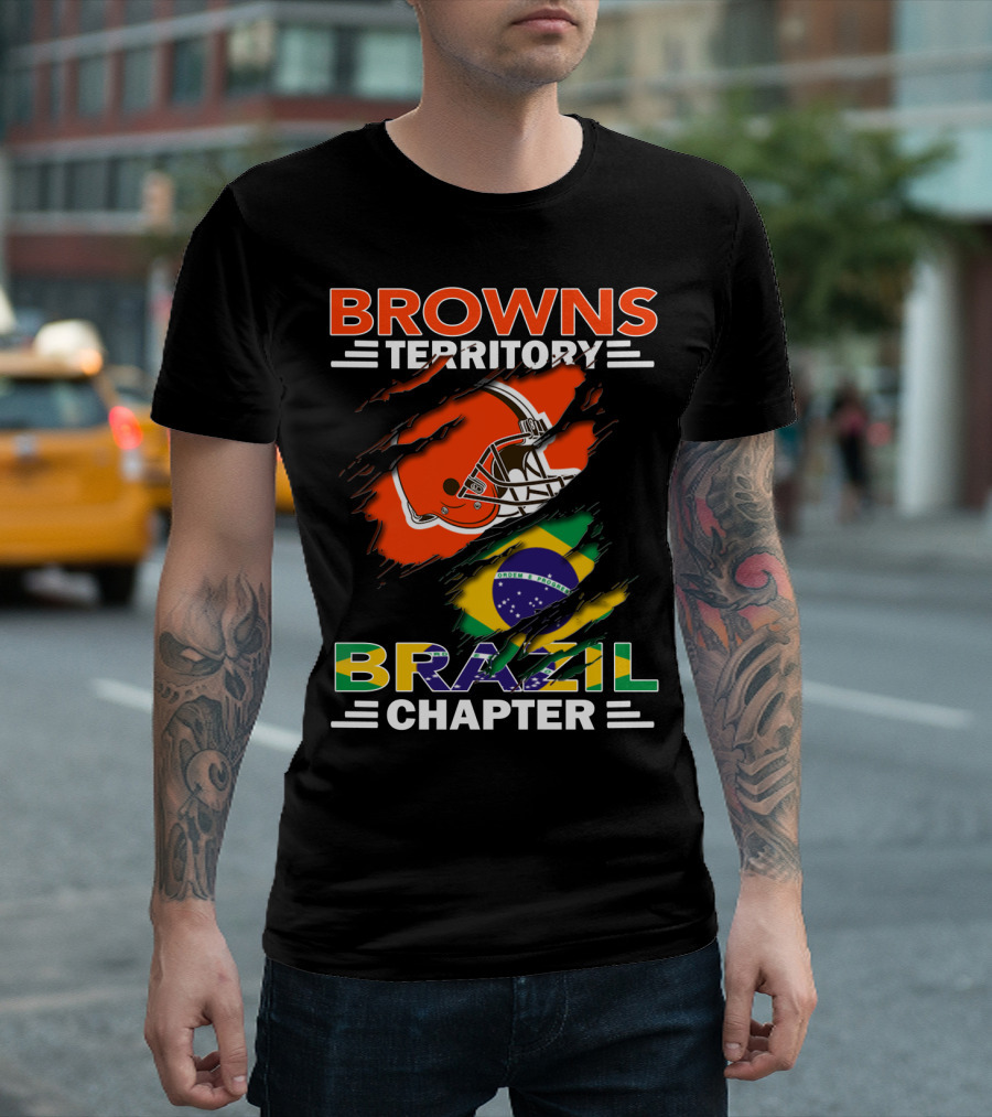 Browns Territory Brazil Chapter Helmet And Flag T-Shirt