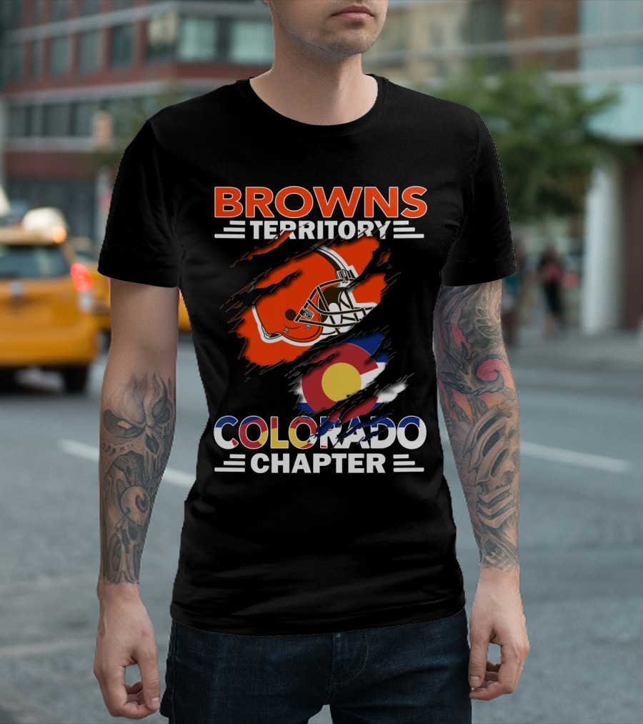 Browns Territory Colorado Chapter Football Helmet and Flag T-Shirt