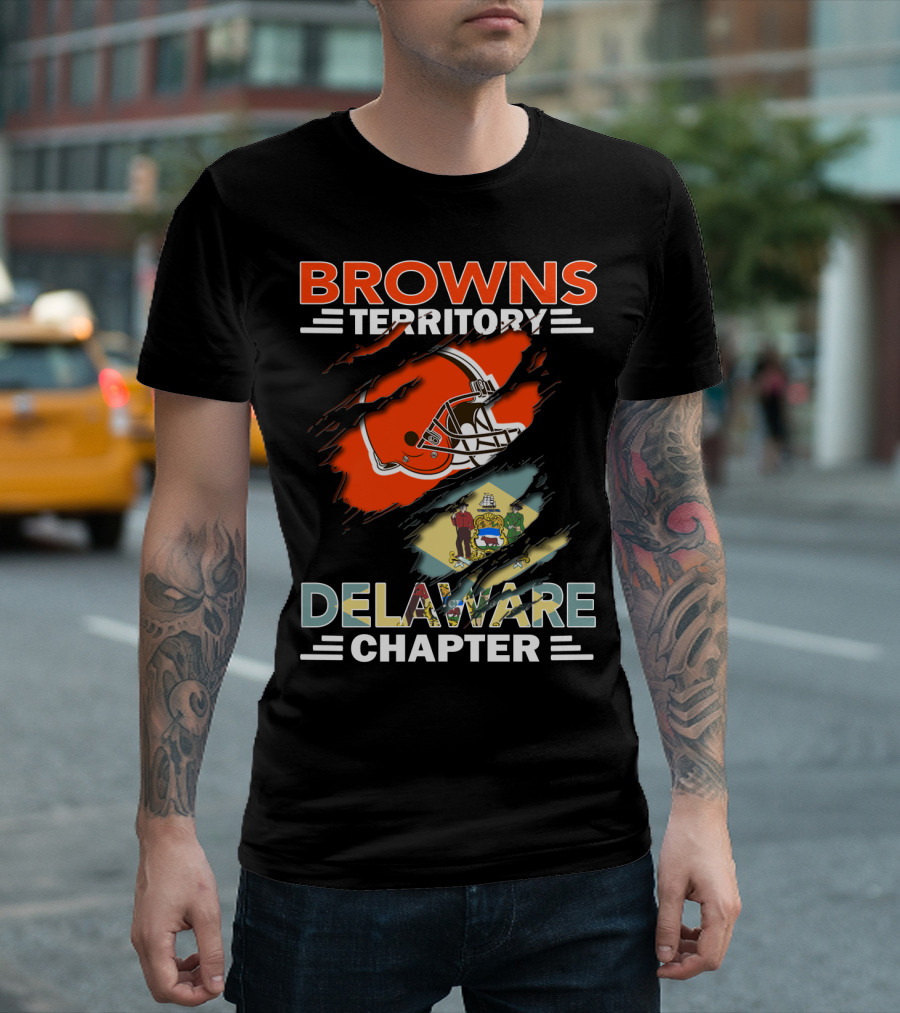 Browns Territory Delaware Chapter Helmet And State Flag Browns Territory Delaware Chapter T-Shirt