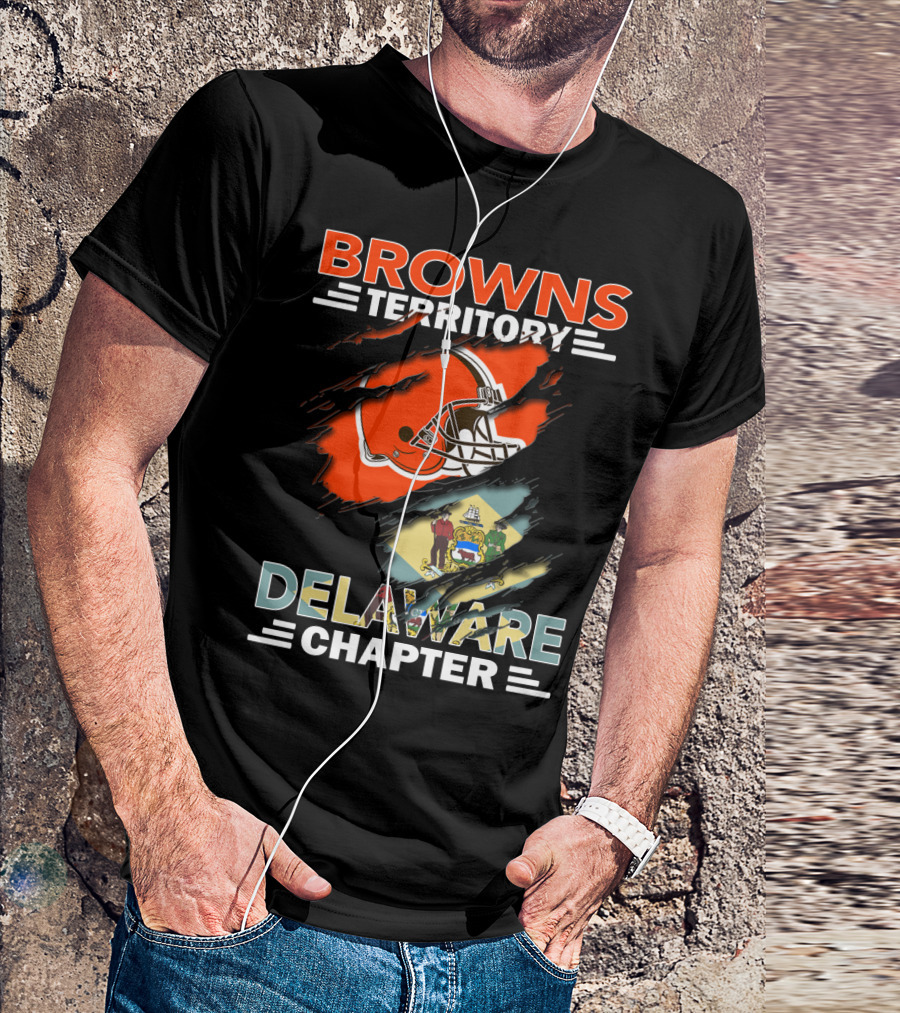 Browns Territory Delaware Chapter Helmet And State Flag Browns Territory Delaware Chapter T-Shirt