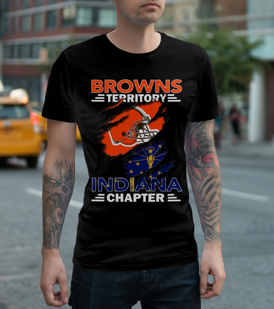 Browns Territory Indiana Chapter Helmet And Indiana Flag T-Shirt