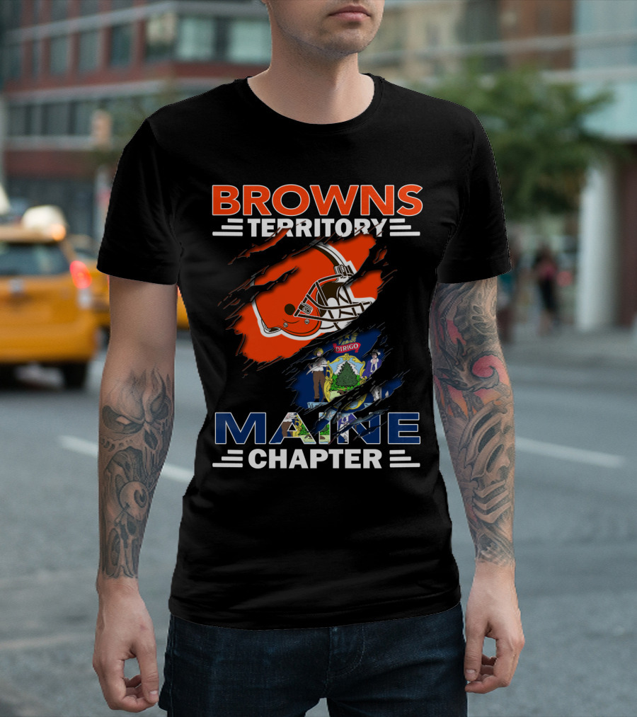 Browns Territory Maine Chapter Football Helmet and State Flag T-Shirt