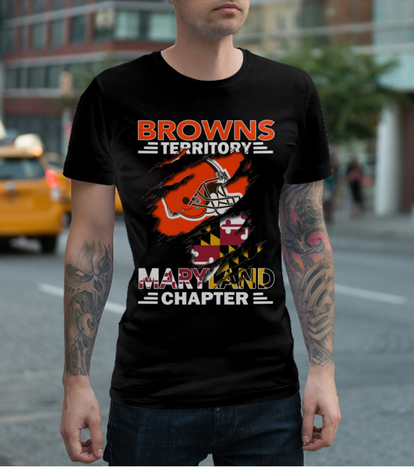 Browns Territory Maryland Chapter Football Helmet Maryland Flag T-Shirt