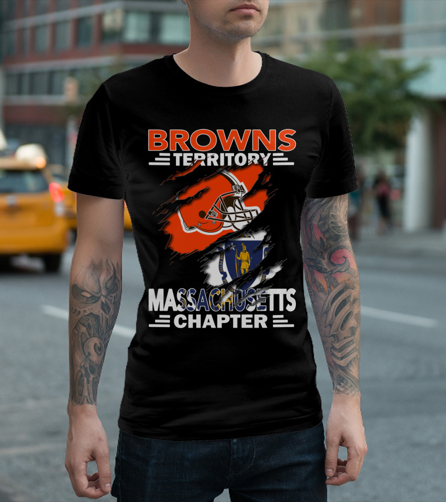 Browns Territory Massachusetts Chapter Helmet And Flag T-Shirt