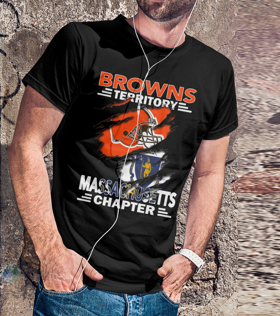 Browns Territory Massachusetts Chapter Helmet And Flag T-Shirt