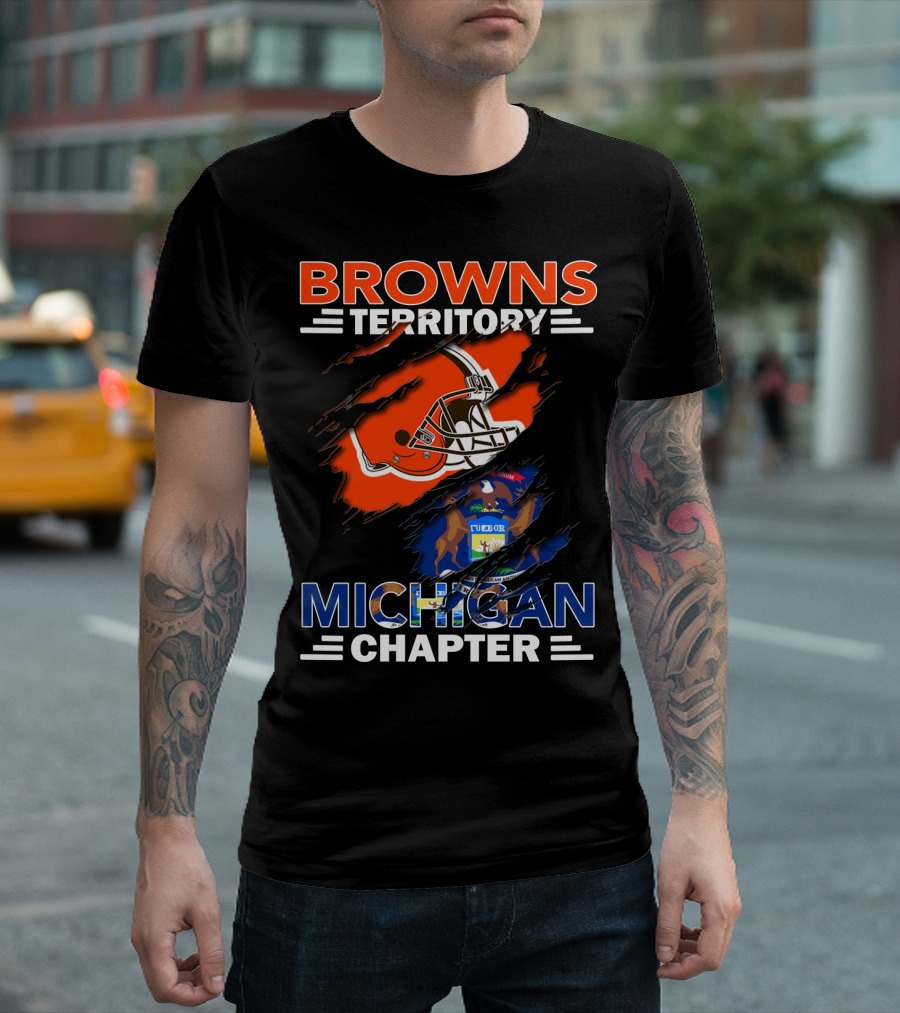 Browns Territory Michigan Chapter Helmet and State Emblem T-Shirt