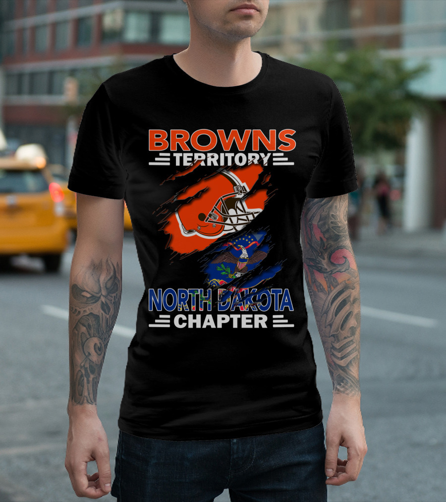Browns Territory North Dakota Chapter Football Helmet and State Flag T-Shirt