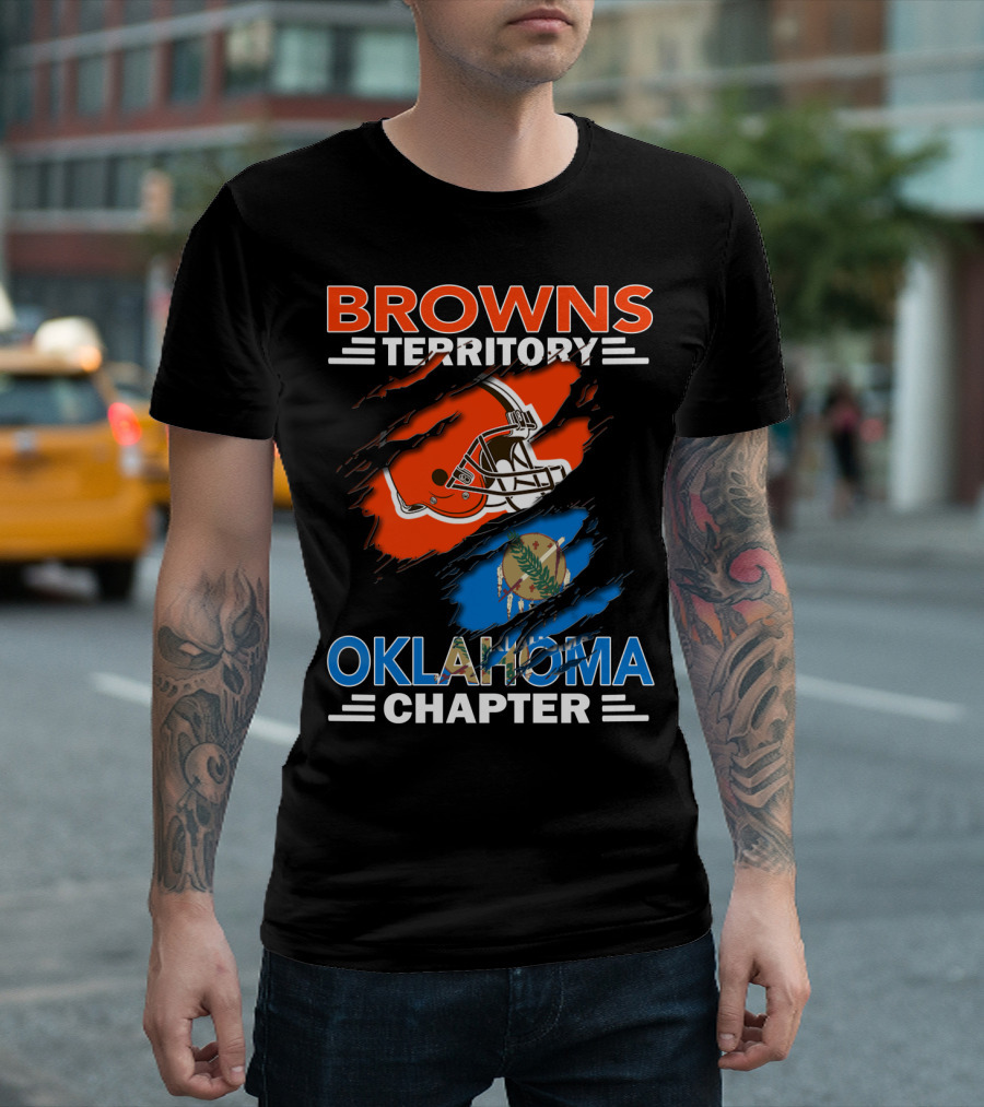 Browns Territory Oklahoma Chapter With Helmet And Oklahoma Flag T-Shirt