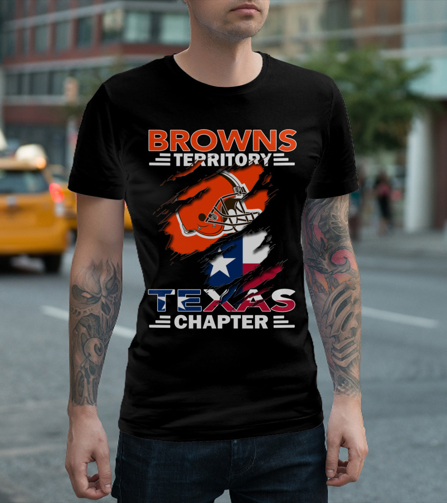 Browns Territory Texas Chapter Football Helmet And Texas Flag T-Shirt